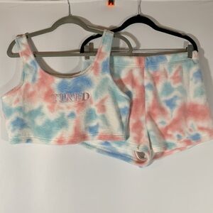 Rose & Vine Pastel Pink & Blue Fuzzy Pajama Set